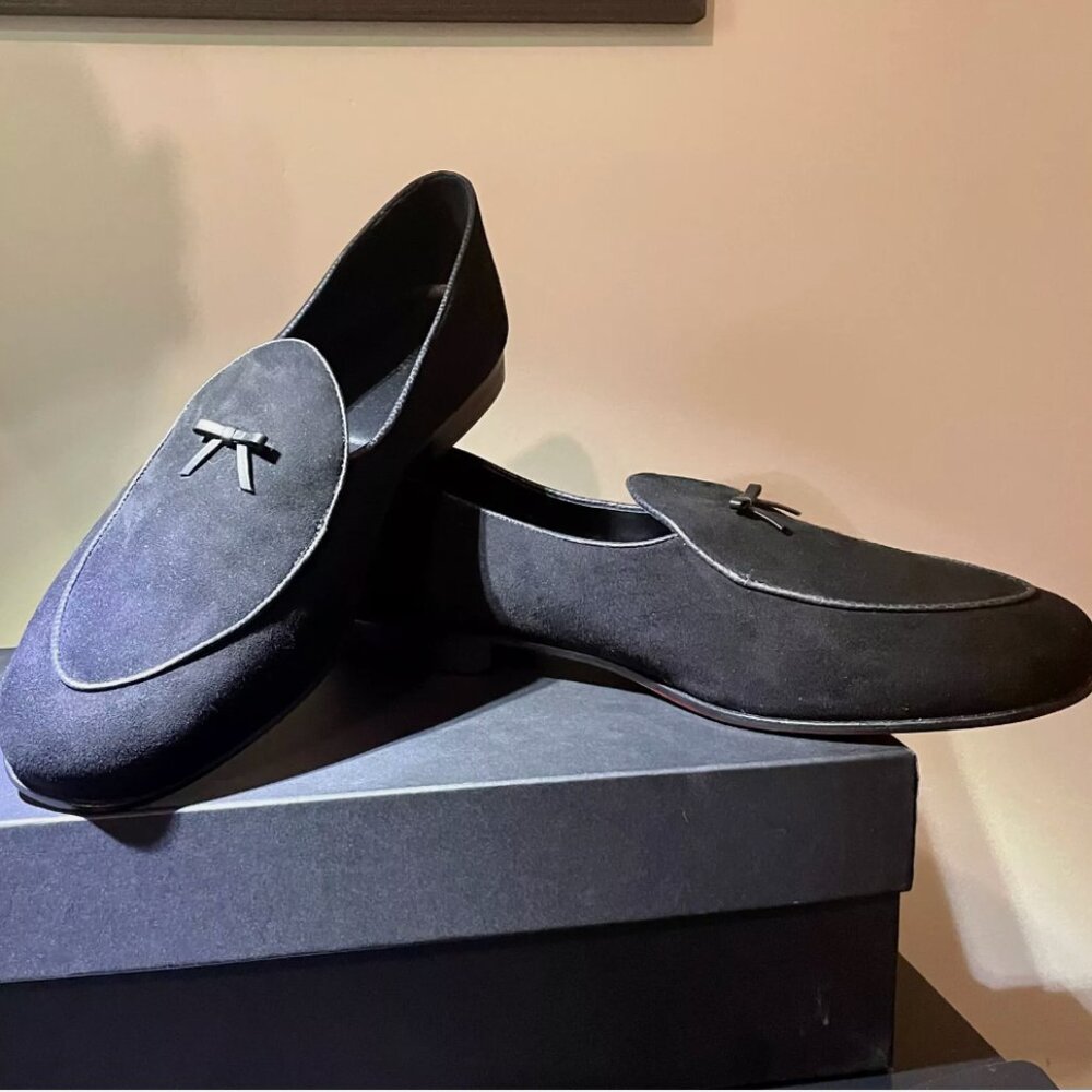 Belgian Loafer Black Suede Red Bottom Pre-Owned (Size 15EE)